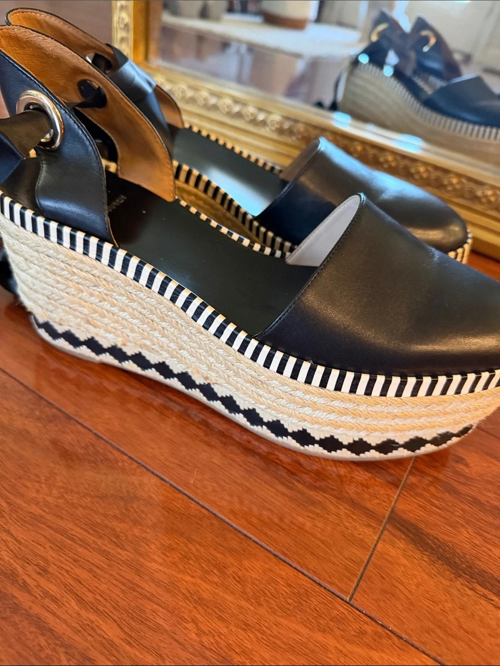 Tory Burch Dandy Leather Espadrille Platform Sandals with Ankle Wrap